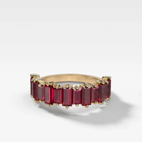 Red Ruby Baguette Wedding Band | Good Stone - GOODSTONE Red Wedding Band, Shared Prong Wedding Band, Ruby Wedding Band, Baguette Wedding Band, Ruby Bands, Ruby Wedding, Bezel Set Ring, Band Design, Timeless Aesthetic