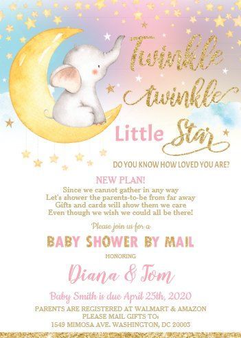 Twinkle Little Star Elephant Baby Shower by Mail Invitation. baby shower invitations | baby shower invites for girl | baby shower invitations for boys | baby shower invites | #babyshowerinvitations | #babygirlshowerinvitations | #babyshowerinvitesforgirl | #babyshowerinvitationsforboys | #babyshowerinvites | Star Invitations, Girl Baby Shower Invitations, Shower Background, Baby Shower By Mail, Shower By Mail, Twinkle Twinkle Baby Shower, Star Baby Shower Invitations, Star Theme, Moon Baby Shower