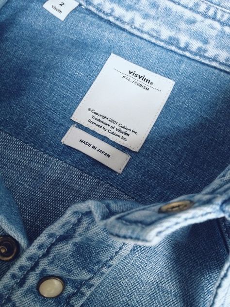 Denim shirt. Tag Shirt Design Clothing Labels, Label Shirt Design, Label Design Clothing, Clothing Labels Design, T Shirt Label, Hang Tag Design, Cider House, Shirt Label, Shirt Tag