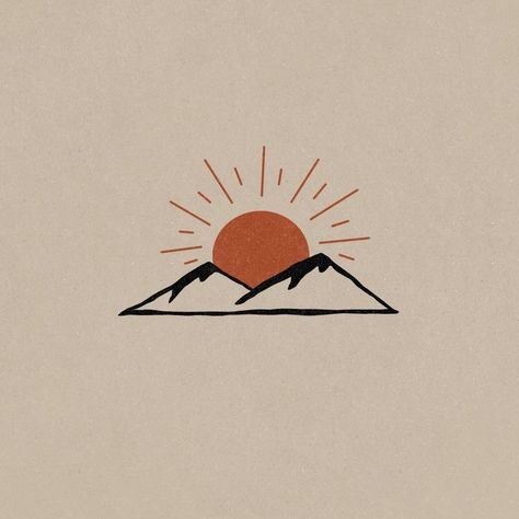 Sunrise Simple Drawing, Sunrise Aesthetic Drawing, Sunset Over Mountains Tattoo, Mountain Tattoo With Sun, Sunrise Tattoo Minimalist, Sunrise Drawing Simple, Sun Mountain Tattoo, Sunrise Tattoo Design, Mountain Sunrise Tattoo