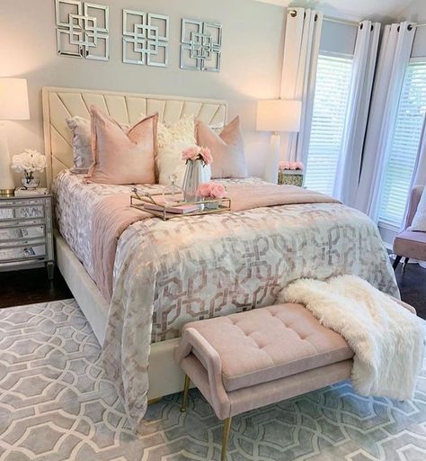 1,998 Likes, 23 Comments - Desinger (@lea.home.decor) on Instagram: “Follow for more inspiration @leahomedecor . Credit @chic_interiors_by_shante . @leahomedecor…” Glam Bedroom Decor, Glamourous Bedroom, Glam Bedroom, Gorgeous Bedrooms, Apartment Decor Inspiration, Luxury Rooms, Girl Bedroom Decor, Stylish Bedroom, Pink Bedroom