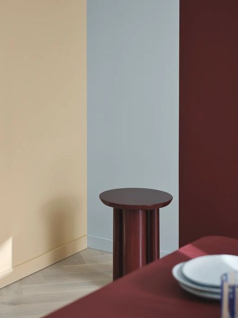 INTERIORS | The East Ldn Stylist Burgundy And Blue Interior Design, Burgundy And Blue Color Palette, Burgundy Branding, Set Design Film, Colourful Flat, City Signage, Living Etc Magazine, House Branding, Burgundy Colour Palette