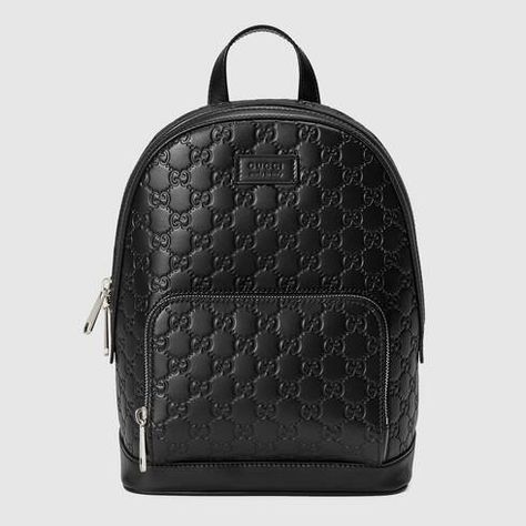 Shop the Black Gucci Signature Leather Backpack at GUCCI.COM. Enjoy Free Shipping and Complimentary Gift Wrapping. Mochila Louis Vuitton, Mens Designer Backpacks, Gucci Backpack, Backpacks Black, Small Leather Backpack, Gucci Purses, Leather Rucksack, Black Leather Backpack, Gucci Gucci