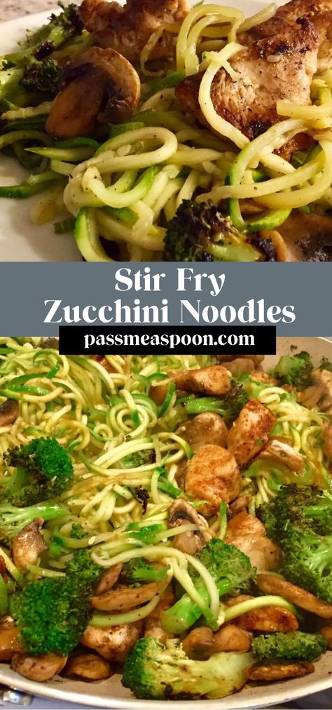 This recipe is the FIRST zucchini noodle recipe I ever cooked!  It is what made me fall in love with my spiralizer (get one NOW!  you won’t be sorry) and never think about making traditional pasta again.  That was over two years ago, and this recipe is still a staple at my house.  We make it on almost a weekly basis. Spiral Zucchini Recipes, Stir Fry Zucchini, Zucchini Noodles Recipes, Stir Fry Zucchini Noodles, Zucchini Noodle Recipe, Kikkoman Teriyaki Sauce, Asian Stir Fry Sauce, Easiest Meals, Traditional Pasta