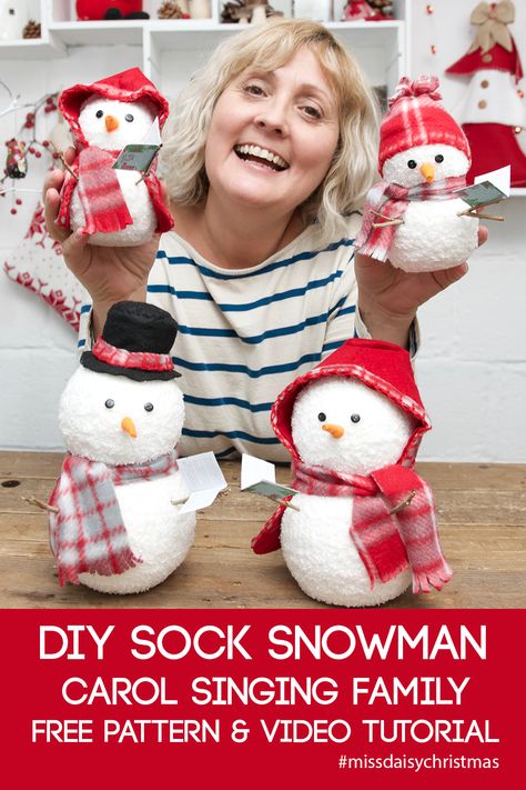 Snowman Made Out Of Socks, Sick Snowmen Sock Snowman, Diy Stuffed Snowman, How To Make A Sock Snowman, Sock Snowmen How To Make, Sock Christmas Crafts, Snowman Sock Craft, Diy Snowman Decor, Sock Snowman Diy