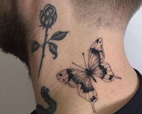 The 15 Best Butterfly Tattoo Designs for Every Style in 2022 Botanisches Tattoo, Mens Butterfly Tattoo, Butterfly Neck Tattoo, Tattoo Ideas Males, 16 Tattoo, Neck Tattoo For Guys, Inspiration Tattoos, Geniale Tattoos, Butterfly Tattoo Designs