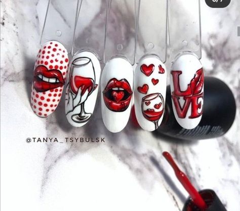 40+ Cute Heart Nails That Are Perfect For Valentine’s Day 2024 | Valentines Day Nail Black Valentine Nails Design, Lips Nails Designs, San Valentine Nails Ideas, Lip Nail Art, Simple Spring Nail Ideas, Nail Art Valentines Day, Desain Salon Kuku, Cute Heart Nails, 2023 Nails Ideas