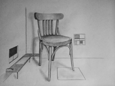 3d Chair Drawing, Charchol Drawing, Chair Drawing Sketches, Chair Perspective, Interior Sketching, Easy Drawing Ideas For Beginners, Corner Drawing, Architecture Model Trees, Drapery Drawing