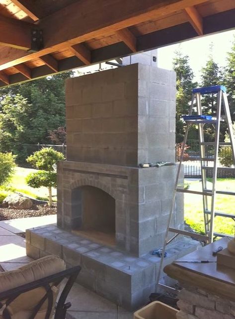 Outdoor Pergola Fireplace, Simple Outdoor Fireplace Ideas, Outdoor Fireplace With Chimney, Outdoor Open Fireplace, Diy Outdoor Fireplace Easy, Outdoor Chimney Fireplace, Cinder Block Fireplace, Outdoor Fireplace Plans, Outside Fireplace