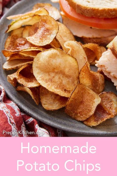 Making homemade potato chips is so much easier than you think! All you need are potatoes, oil, and salt for crispy, golden-brown chips. Healthy Potato Chips, Bag Of Potatoes, Air Fryer Potato Chips, Homemade Potato Chips, Chip Recipes, Baked Potato Chips, Healthy Potato, Potato Chip Recipes, Healthy Potatoes