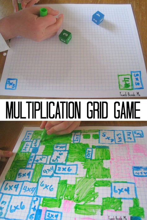 Multiplication Grid Game- fun math game for Kids- also good for teaching area via @karyntripp Array Multiplication, Teaching Area, Multiplication Grid, Learning Multiplication Facts, Multiplication Arrays, Grid Game, Multiplication Activities, Teaching Multiplication, Multiplication Games