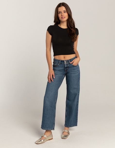 Levi's Superlow Loose Jeans. Low-Rise Jeans. Zip Fly And Dual Button Closure. Belt Loop Waist. Traditional Five Pocket Styling. Straight Leg, Wide Cut. Loose Fit. Medium Wash. Approx. Inseam: 29''. 100% Cotton. Machine Wash. Imported. Model Is Wearing A Size 26. Model Measurements:height: 5'8" Bust: 34"waist: 24"hips: 35" | Levi's Superlow Loose Jeans - It's A Vibe Jeans Low, Loose Jeans, Low Rise Jeans, Cut Loose, Model Measurements, Low Rise, Straight Leg, Loose Fitting, Women Jeans