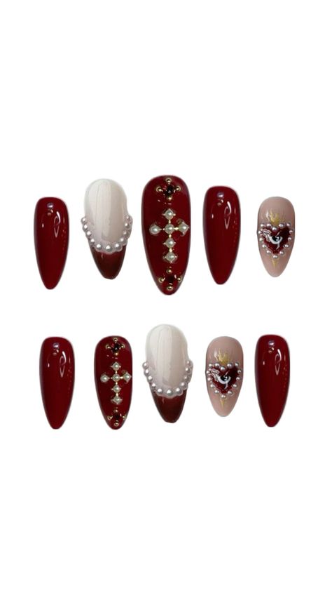 Red colour pretty nail set with a little gothic style with cross 💅🏻🫶🏻 Cherry Red Nails, Cross Nail Art, Cross Nails, Red Gothic, Gothic Nails, Gothic Crosses, Nails Set, Red Colour, Gothic Style