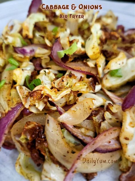 Air Fryer Cabbage, Fryer Cabbage, Daily Yum, Cabbage And Sausage, Roasted Cabbage, Air Fry Recipes, Fried Cabbage, Low Carb Side Dishes, Onion Recipes