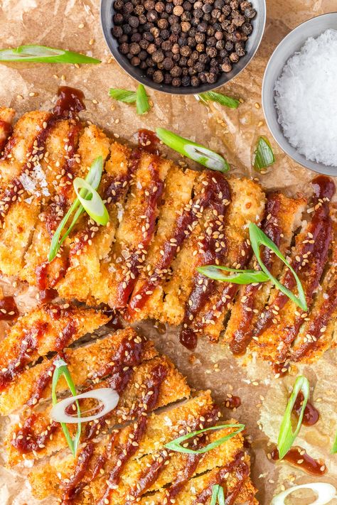 This Hawaiian Katsu recipe features crispy, golden brown chicken served with a savory and tangy homemade katsu sauce. Katsu Sauce, Katsu Recipes, Brown Chicken, Chicken Katsu, Steamed White Rice, Breaded Chicken Breast, Hawaiian Chicken, Air Fried Chicken, Toasted Sesame Seeds