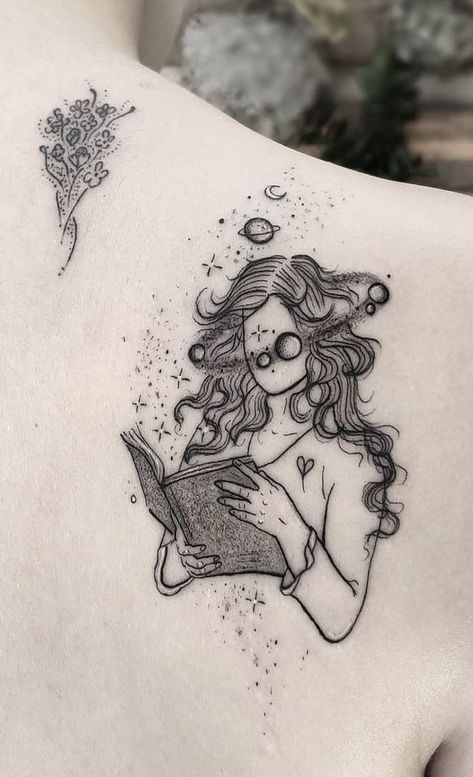 Cool Book Tattoos, Bibliophile Tattoo, Books Tattoo Ideas, Book Related Tattoos, Book Tattoo Ideas, Book Inspired Tattoos, Reading Tattoo, Books Tattoo, Book Tattoos