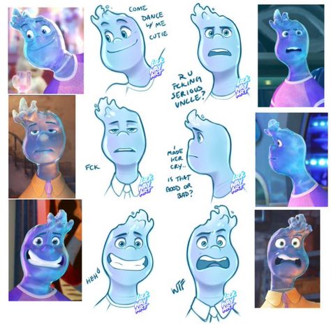 Pixar Elemental, Wade Ripple, Drawing Tutorial Face, Practice Drawing, Cute Cartoon Characters, Pinturas Disney, Happy Tree Friends, Facial Expressions, Disney Fan Art