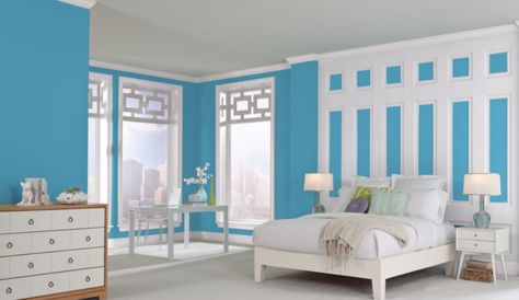 Flyway Sherwin Williams Color Undertones, Grey Bedroom Paint, Sherwin Williams Blue, Colorful Bedroom Design, Modern Bedroom Colors, Repose Gray Sherwin Williams, Latest Decorating Trends, Sherwin Williams White, Greige Paint Colors