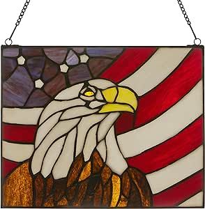 RIVER OF GOODS Americana Eagle Stained Glass Window Panel Window Panel Decor, Tiffany Style Lighting, Hanging Stained Glass, Stained Glass Window Panel, Americana Style, Stained Glass Panel, Lodge Decor, Stained Glass Panels, Stained Glass Window