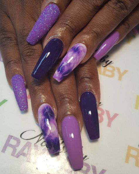 Purple Almond Acrylic Nails, Acrylic Nails Purple, Beach Themed Nails, Purple Nail Art Designs, Purple Ombre Nails, Purple Glitter Nails, Purple Nail Art, Purple Acrylic Nails, Nails Purple