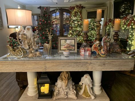 Christmas sofa table made out of an antique transom window. Behind Sofa Christmas Decor, Christmas Sofa Table, Sofa Christmas Decor, Sofa Christmas, Behind Sofa, Christmas Sofa, Transom Window, Transom Windows, Sofa Table