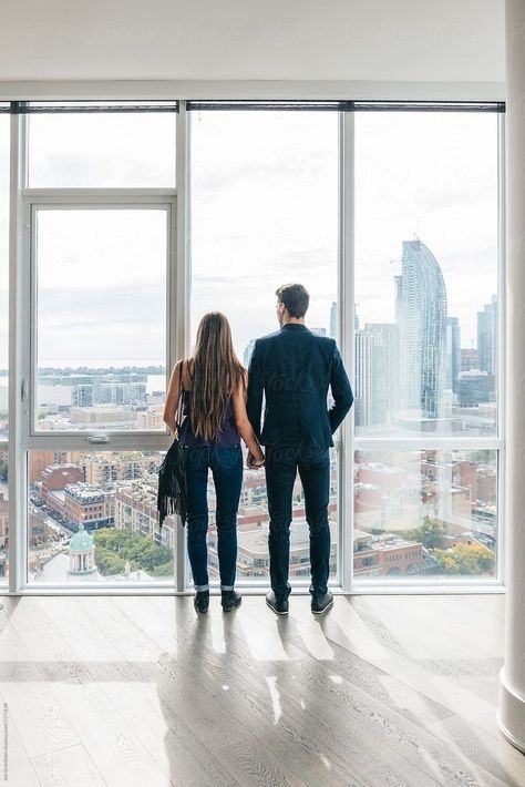 Tips For Couples, Business Portrait Photography, Couple Holding Hands, Office Pictures, Business Photoshoot, Buying Your First Home, Looking Out The Window, Business Portrait, Young Couple