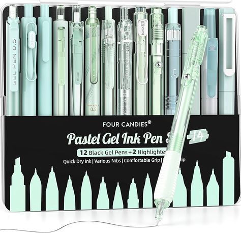 Amazon.com: Four Candies 14Pack Pastel Gel Ink Pen Set,Cute Retractable 0.5mm Fine Point Pen,Note Taking Aesthetic Pens,12 Pack Black Ink Pens with 2Pack Highlighter, Smooth Writing Pens for School, Office(Brown) : Office Products Note Taking Aesthetic, Aesthetic Pens, Pens For School, Back To University, Office Green, Pastel Pen, Bullet Pen, Fine Point Pens, Gel Pens Set