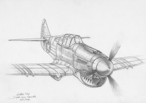 Old Plane Drawing, Draw Airplane, Airplane Sketch, P 40 Warhawk, Plane Drawing, History Drawings, Airplane Drawing, Military Drawings, Military Artwork