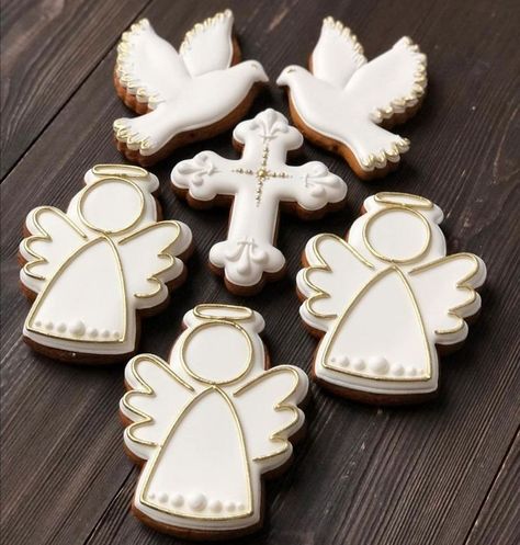 Angel Cookies, Recuerdos Primera Comunion Ideas, Baptism Cookies, First Communion Decorations, Cookies Decoradas, Communion Decorations, Baptism Decorations, Communion Cakes, Baptism Cake