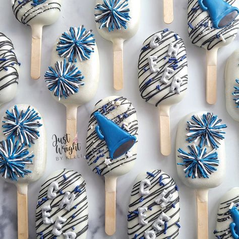 Happy Birthday to the sweetest ECE cheerleader around! Hoping your day was full of joy, laughter and cheer! Acrylic topper by @partyperfections_bylisa . . . . #cheerleader #cheerbirthday #chocolate #ECE #birthdaycake #cakescicles #cakesofinstagram #cakesofnewhampshire #nhbaker #nhbakery #customtreats #girlbirthday #blueandblack Cheer Cake Pops, Cheer Birthday Party Ideas, Cheer Cake, Cheer Cupcakes, Cheer Birthday Party, Acrylic Topper, Instagram Happy Birthday, Cakepops, 8th Birthday