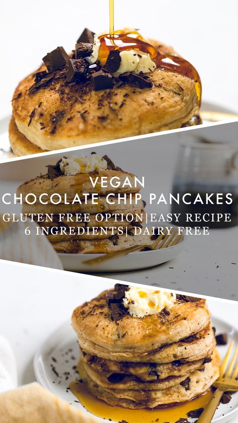 Vegan Chocolate Chip Pancakes - Make It Dairy Free Vegan Chocolate Chip Pancakes, Vegan Gluten Free Breakfast, Pancake Calories, Dairy Free Chocolate Chips, Dairy Free Breakfasts, Gluten Free Chocolate Chip, Breakfast And Brunch, Chocolate Chip Pancakes, Healthy Breakfasts