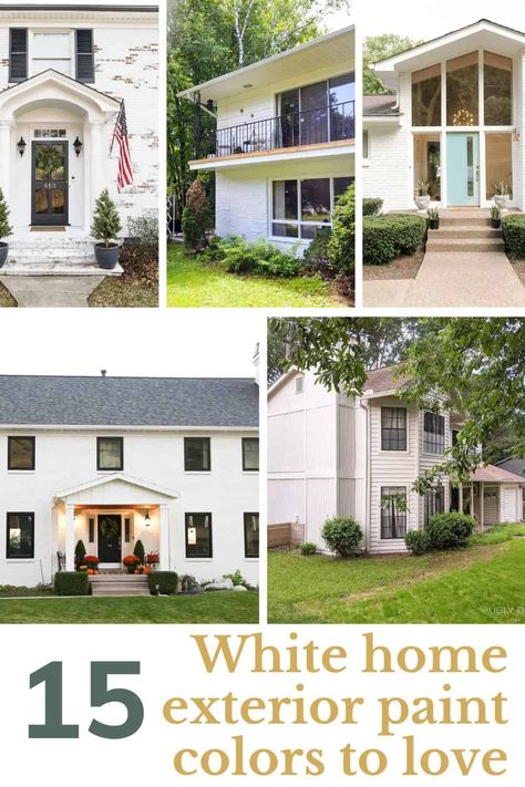 Painting the exterior of your home white isn't boring, it's classic. See these 15 white painted houses and be inspired to choose the perfect white paint color for your home's exterior! Antique White Exterior House, White House Exterior Paint Colors, Best Exterior White Paint Colors, Outdoor House Paint Colors, White Paint House, Outdoor House Paint, Perfect White Paint, White Exterior Paint Colors, White Paint Color