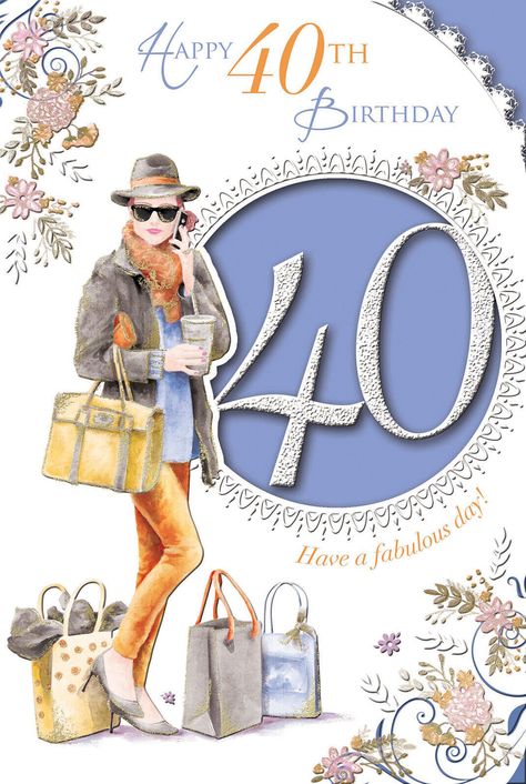 Female 40th Birthday, Birthday Wishes For Women, 40th Birthday Wishes, 40th Birthday For Women, Birthday Lady, 40th Birthday Card, Shopping Bag Design, Celebration Images, Love Birthday Cards