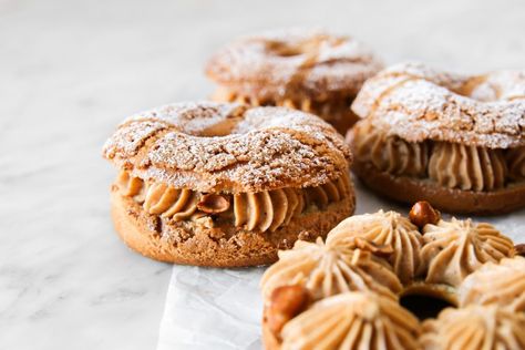 Paris Brest + Betty Hung’s New Book! Paris Breast Recipe, Paris Breast, Rustic Baking, Mini Patisserie, French Custard, French Dessert Recipes, Silicone Baking Sheet, Hazelnut Praline, Paris Brest