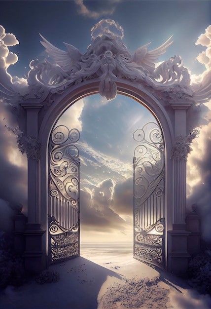 Doorway To Heaven, Heaven Gates, Heavens Gate, Faith Board, Christ Artwork, Heaven's Gate, Cloud Tattoo, Jesus Christ Artwork, Heaven Art