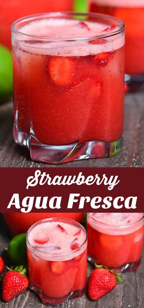 Mexican Strawberry Drink, Auga Frescas Strawberry, Easy Agua Fresca Recipe, Drinks With Fresca Soda, How To Make Aqua Fresca, Fruit Refresher Drinks, Aguas Frescas Recipes, Strawberry Fresca Drink, Strawberry Aqua Fresca Recipe