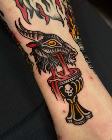 Traditional Tattoo Painting, Tattoo Goat, Blood Tattoo, Trad Tattoos, Traditional Tattoo Inspiration, American Traditional Tattoo Ideas, Traditional Tattoo Ideas, Traditional Tattoo Designs, American Traditional Tattoos