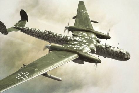 Messerschmitt Me 264 – “Amerika” Bomber, 1942 The Messerschmitt Me 264 was designed from the beginning as part of the “Amerika bomber” project. It’s goal was to be able to carry a small load to the United States but also to support U-boat operations far into the Atlantic. http://rarehistoricalphotos.com/messerschmitt-264-objective-able-strike-continental-usa-germany-1942/ Wwii Fighters, Wwii Plane, Ww2 Planes, Aircraft Art, Wwii Aircraft, Ww2 Aircraft, Aviation Art, Aircraft Design, Fighter Planes