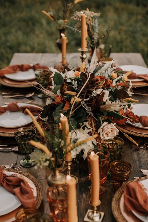 Forest Green Wedding, Earth Tone Wedding, Rusting Wedding, Terracotta And Green, Burnt Orange Weddings, Earthy Wedding, Copper Wedding, Sage Green Wedding, Fall Dinner