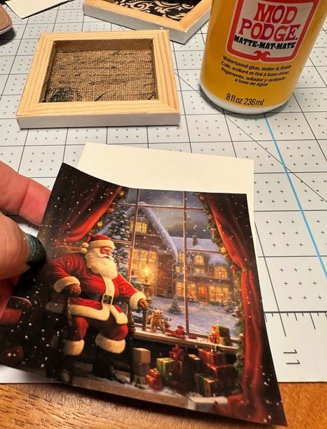 How to Make Easy Mini Busted Canvas Vintage Santa Ornaments