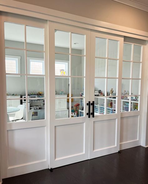 French Doors For Office, French Doors With Transom, Office With French Doors, Sunroom Office, Porch Inspiration, Room Divider Doors, Living Comedor, Farmhouse Ideas, Space Ideas