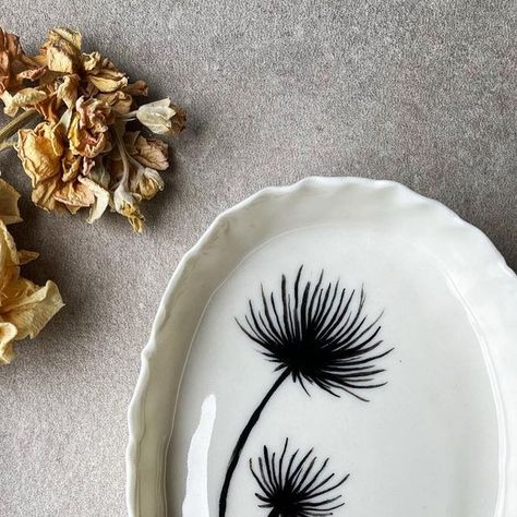 Nicola Hart on Instagram: "Little dandelion plate💛 #porcelain #handpainted #dandelion #plantlife #botanicalart #blackandwhite #ceramics #ceramiche #ceramica #ceramique #keramik #ceramicsofinstagram #ceramiclove #ceramicinspiration #pottery #potter #poterie #potterylove #potteryofinstagram #potteryinspiration #maker #madewithkeane #handmade #australianceramics #australianhandmade #oneofakindceramics" July 25, Plant Life, Botanical Art, Dandelion, Porcelain, Hand Painted, Ceramics, On Instagram, Instagram