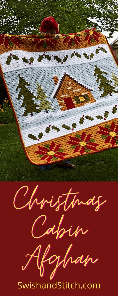 Christmas Cabin C2C Crochet Afghan - Swish and Stitch Gnome Afghan Pattern, Christmas Graphgan Crochet Patterns, C2c Truck Blanket, Free C2c Patterns, Christmas C2c Crochet Patterns, Christmas Blanket Crochet Pattern, Christmas Crochet Blankets, Christmas Afghans Crochet Patterns Free, Crochet Graphgan Patterns Free