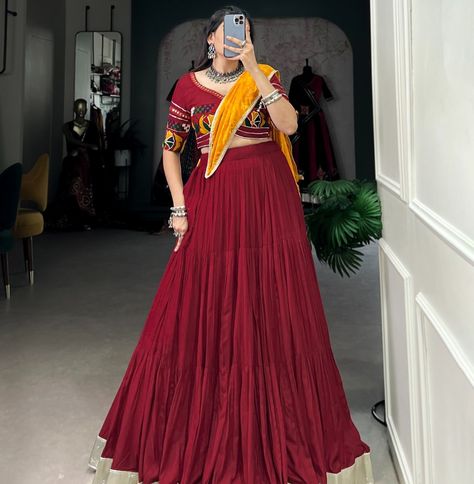 Enjoy the Navratri vibe with merlot color thread embroidered viscose rayon traditional lehenga choli with chiffon dupatta ❤️⭐️ SHOP NOW 🛍️ gotifab.com [lehengacholi, garba outfits, navratri lehengas, navratri collection,navratri chaniya choli,navratri collection ] #lehengacholi #navratrilehenga #navratricollection #navratri #navratrichaniyacholi #garbaoutfit Choli Navratri, Traditional Lehenga, Garba Outfit, Navratri Collection, Navratri Chaniya Choli, Merlot Color, Chiffon Dupatta, Chaniya Choli, Viscose Rayon