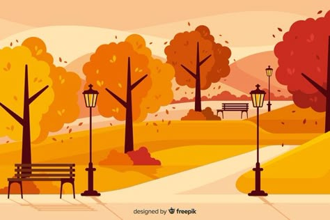 Autumn Landscape Illustration, Fall Vector Illustrations, Fall Forest Illustration, Scenery Vector Illustration, Autumn Vector Illustration, Illustration Design Graphique, Architecture Background, Flat Design Illustration, Autumn Illustration