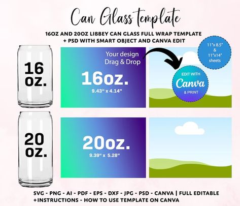 16oz Libbey Glass Can Template, 20oz Glass Can Template, 16oz Libbey Wrap Template, Beer Can Glass Svg, Canva Tumbler Template - Etsy Lithuania Tumbler Wrap Template, Tumbler Template, Party Prints, Silhouette Machine, You Are Perfect, Glass Tumbler, Beer Can, Lithuania, Glass Design