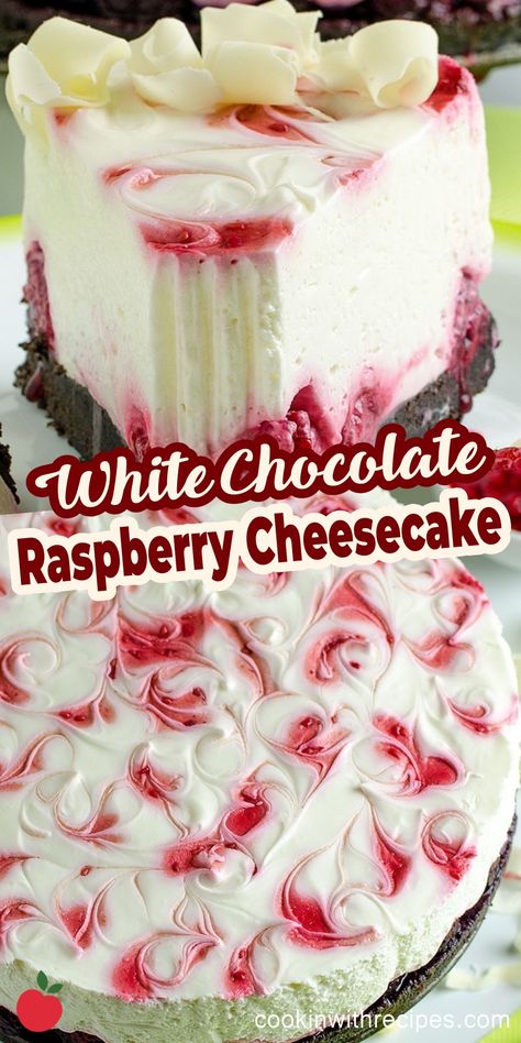 No Bake White Chocolate Raspberry Cheesecake Recipe - Creamy, smooth, rich cheesecake worthy of any occasion! No Bake White Chocolate Raspberry Cheesecake, No Bake White Chocolate Raspberry, Raspberry No Bake Cheesecake, Cheesecake Bar, Cheesecake Desserts Recipes, Paris Bakery, Rich Cheesecake, White Chocolate Raspberry Cheesecake, Christmas Cheesecake