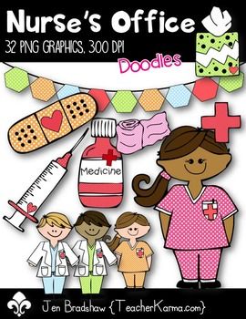 Nurse's Office Clip Art!  These FUN little * polka dotted style * nurse's office graphics are so ready to join your office materials and decor!  Add these graphics to parent newsletters, notes home about medicine and wellness, parent reminders....Commercial use is okay, but please read and follow the terms of use. *There are 32 graphics included in this download. School Nurse Posters Free Printable, School Nurse Bulletin Board Elementary, School Nurse Office Door, School Nurse Posters, School Nurse Elementary, Nurse Clinic, Clipart For Teachers, Nurse Bulletin Board, School Nurse Office Decorations