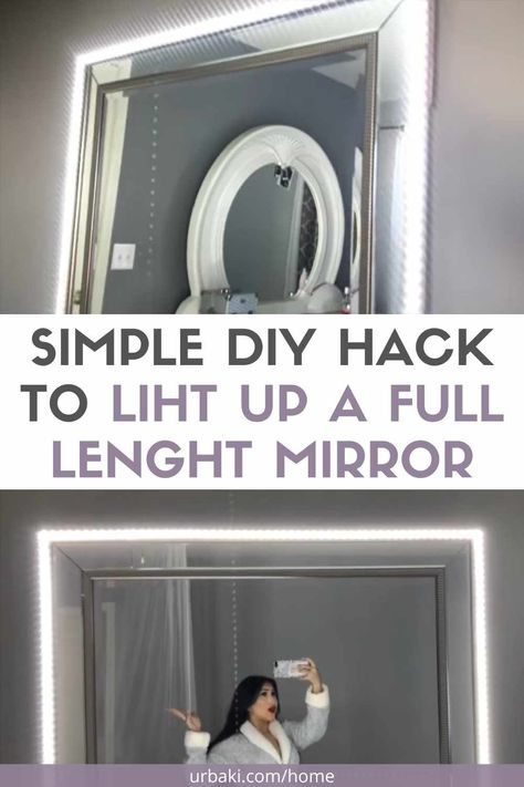 Full Length Mirror Lighting, Lights On Mirror Bedroom, Diy Full Length Mirror Ideas Bedroom, Decorated Full Length Mirror, Diy Light Mirror Full Length, Full Length Mirror Frame Diy, Diy Backlit Mirror, Diy Full Length Mirror Ideas, Diy Led Mirror