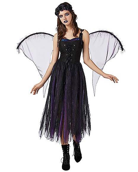 Midnight Fairy Costume, Diy Dark Fairy Costume, Dead Fairy Costume, Dark Fairy Costume Diy, Scary Fairy Costume, Dark Fairy Halloween Costumes, Evil Fairy Costume, Dark Flower Crown, Gothic Fairy Costume